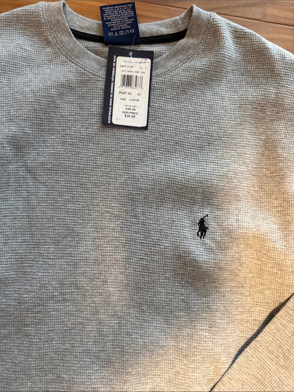 Polo by Ralph Lauren Light Gray Crewneck Thermal Sweater with Navy Logo